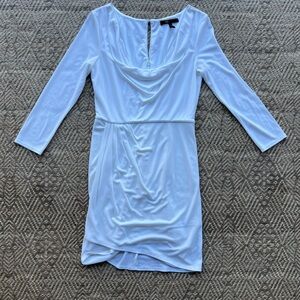 BCBGMAXAZRIA White Draped Knee Length Dress Long Sleeve Scoop Neck Womens Bridal